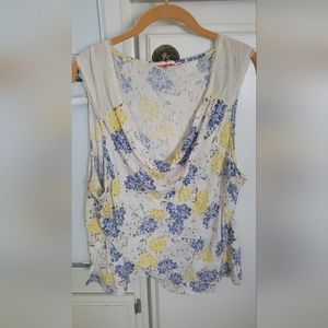 Plus dressy tank top with lace gathered shoulders and cowl necklace